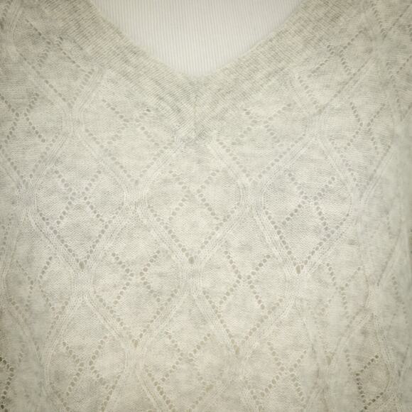 Autumn Cashmere Size XS Gray Pointelle Open Knit V Neck Cashmere Silk Sweater - Picture 2 of 6